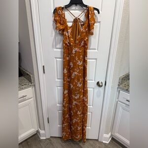 NWT Lulus Abundant Happiness Rust Orange Floral Print Jacquard Maxi Dress